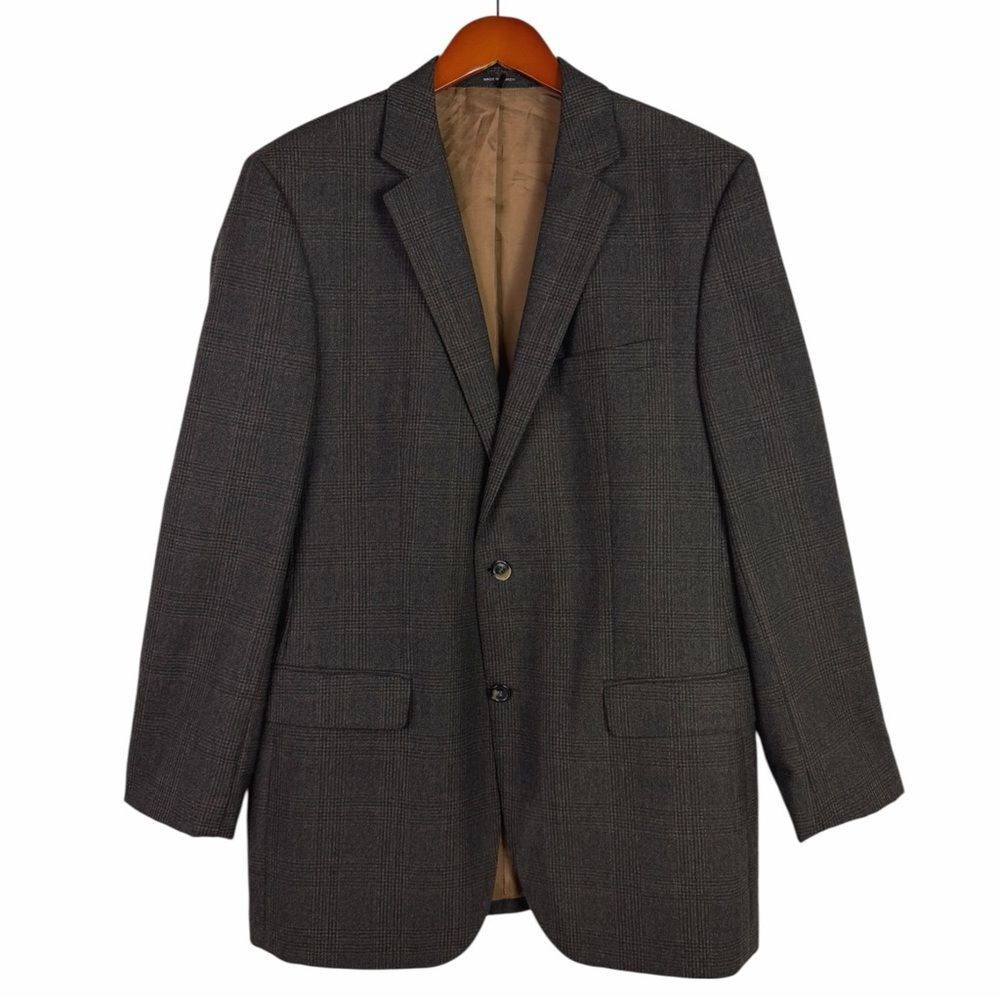Hugo Boss Brown Glen Plaid Wool Blazer Sport Coat Jacket Business 42L